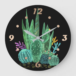 Wasserfarbe, Kakteen, Blume Große Wanduhr