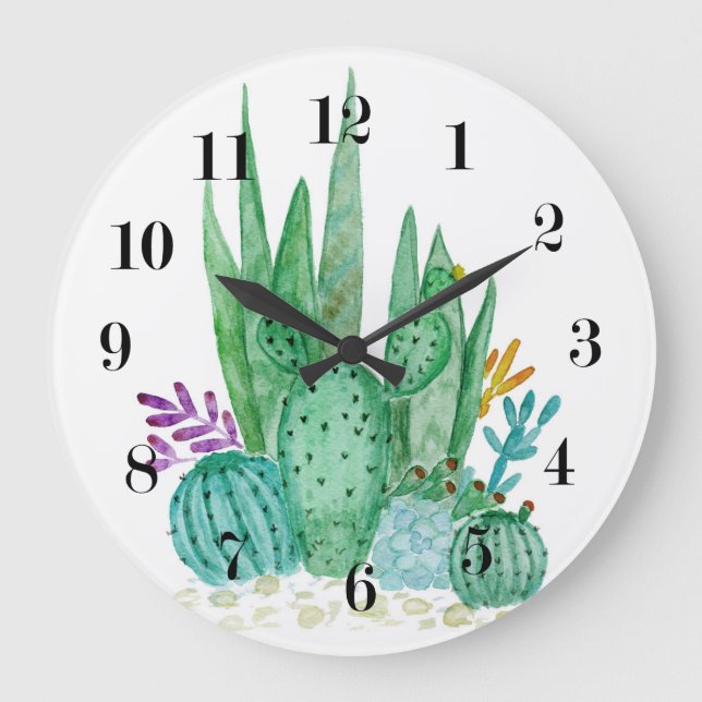 Wasserfarbe , Kakteen, Sukkulturen Große Wanduhr (Vorderseite)