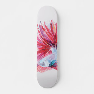 Wasserfarbe Kampffisch Farbige Künstlerische Skateboard