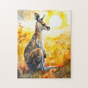 Wasserfarbe Kangaroo bei Sonnenuntergang