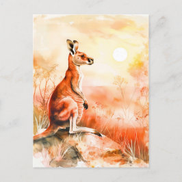 Wasserfarbe Kangaroo bei Sonnenuntergang Postkarte