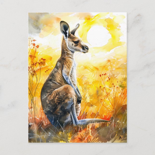 Wasserfarbe Kangaroo bei Sonnenuntergang Postkarte (Vorderseite)