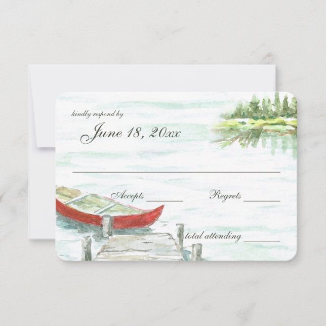 Wasserfarbe Kanusee Hochzeitreaktion RSVP Karte (Vorderseite)
