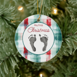 Wasserfarbe Kariert Erste Weihnachtsnacht Ihr Baby Keramik Ornament