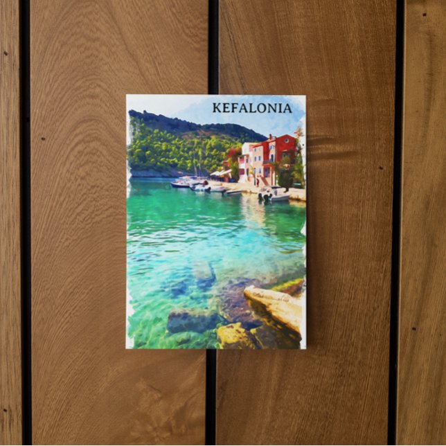 Wasserfarbe Kefalonia Griechenland Küstensicht Postkarte (kefalonia watercolor greece postcard)