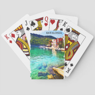 Wasserfarbe Kefalonia Griechenland Küstensicht Spielkarten