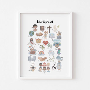 Wasserfarbe Kinder biblisches Alphabet Poster