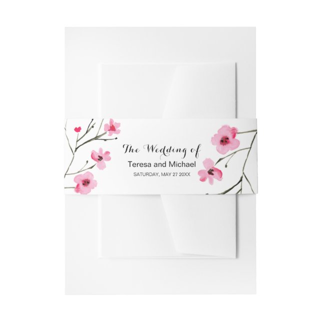Wasserfarbe, Kirschblossom Hochzeit Einladungsbanderole (Vorderseite Beispiel)