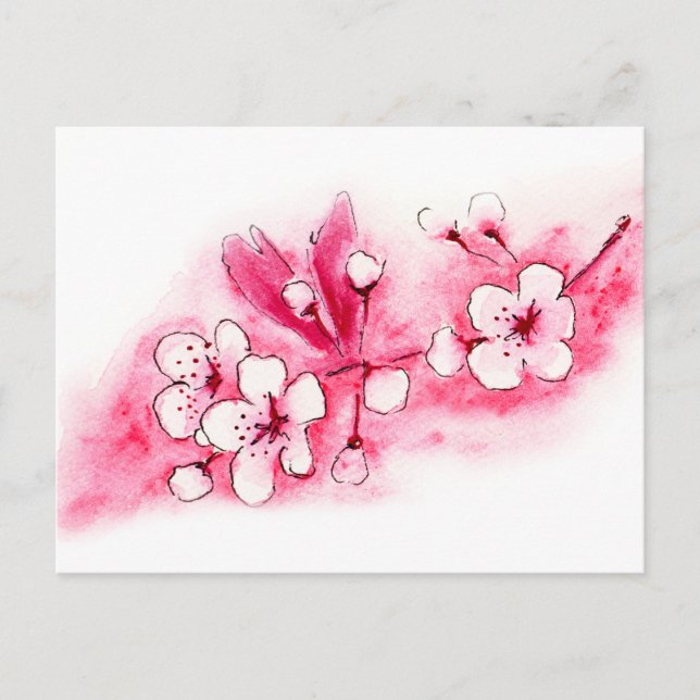 Wasserfarbe Kirsche Blossom Postkarte (Vorderseite)