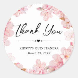 Wasserfarbe Kirsche Blossom Wreath Quinceanera Runder Aufkleber