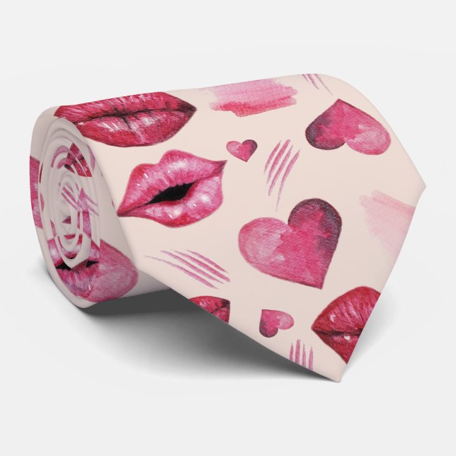 Wasserfarbe Kisses und Herz Krawatte (Gerollt)