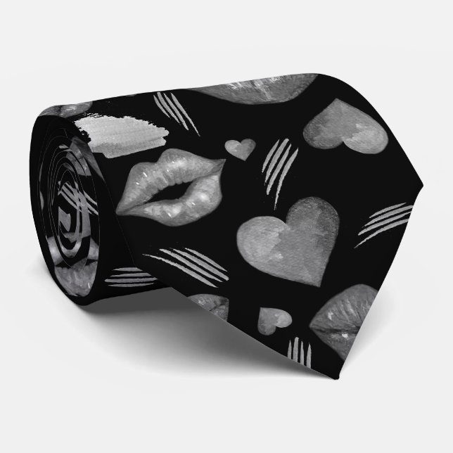 Wasserfarbe Kisses und Herz Krawatte (Gerollt)