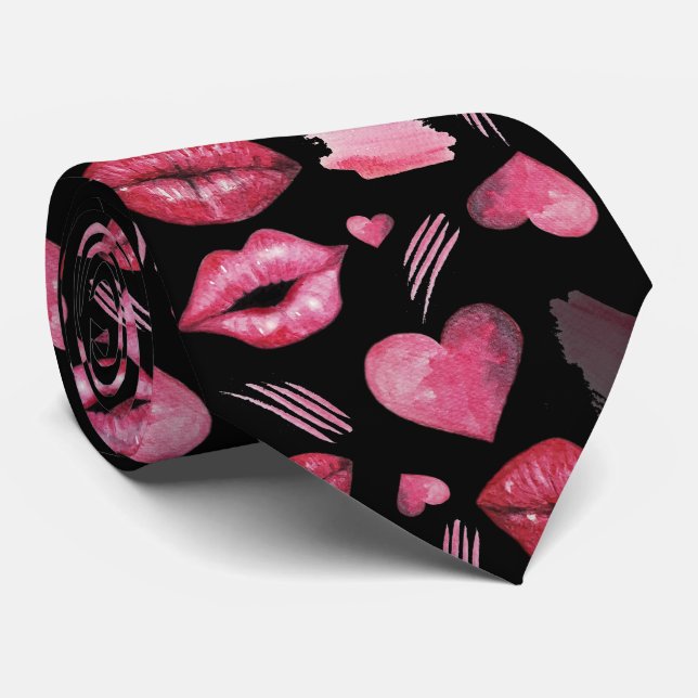 Wasserfarbe Kisses und Herz Krawatte (Gerollt)