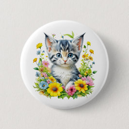 Wasserfarbe Kitten Blume Weihnachten Button