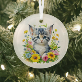 Wasserfarbe Kitten Blume Weihnachten Ornament Aus Glas