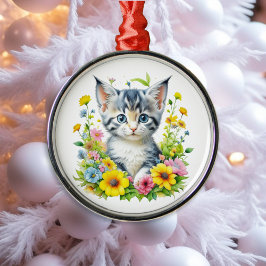 Wasserfarbe Kitten Blume Weihnachten Ornament Aus Metall