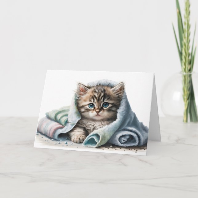 Wasserfarbe Kitten für bald Wohlbefinden Karte (Vorderseite)