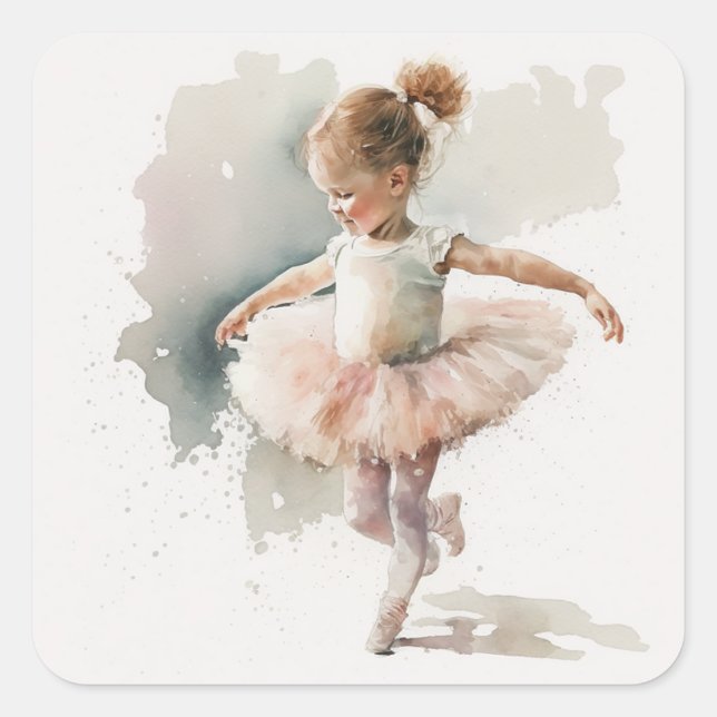 Wasserfarbe Kleine Ballerina Quadratischer Aufkleber (Vorderseite)