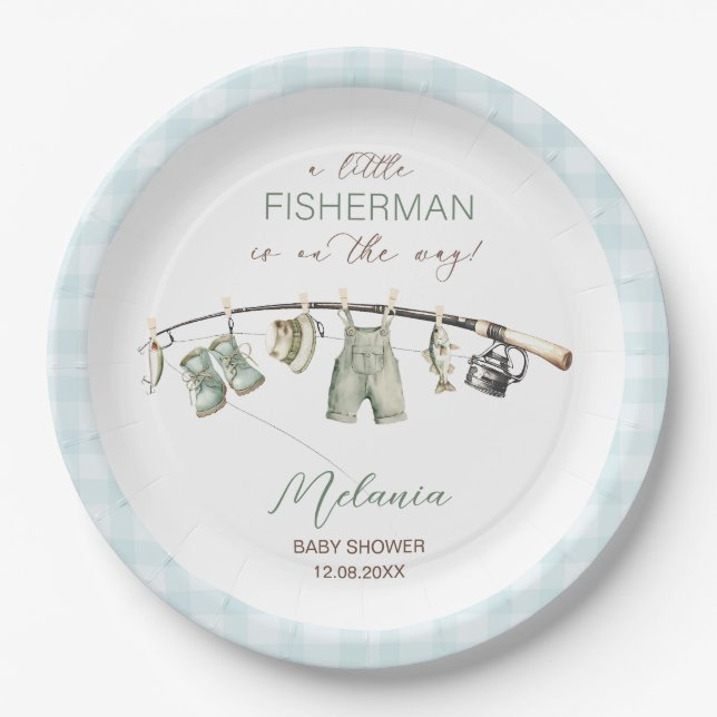 Wasserfarbe Kleine Fisherman Babydusche Pappteller (Vorderseite)