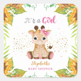Wasserfarbe Kleine Giraffe Wilde Blume Kinderdusch Quadratischer Aufkleber
