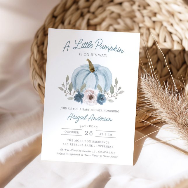 Wasserfarbe Kleine Pumpkin Baby Dusche Blau Einladung (Von Creator hochgeladen)