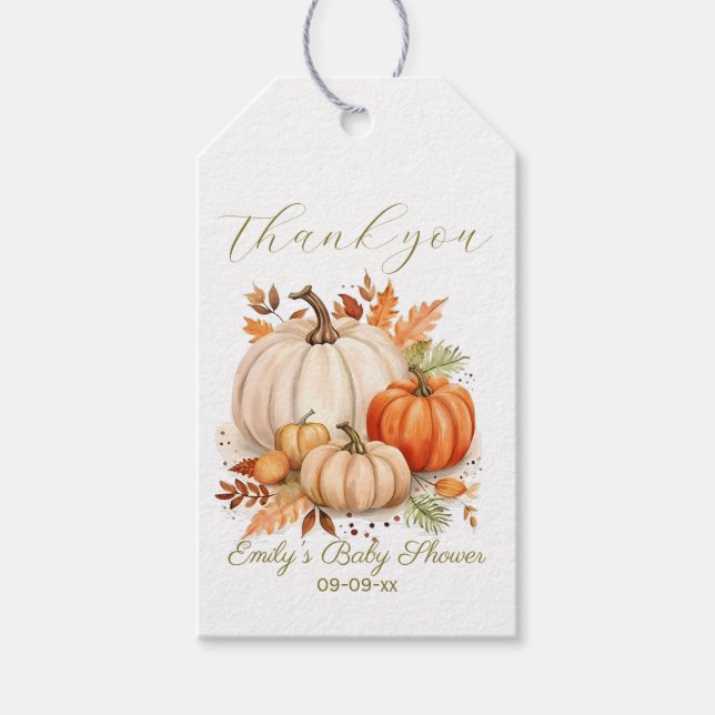 Wasserfarbe Kleine Pumpkin Baby Dusche Danke Geschenkanhänger (Vorderseite)