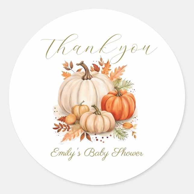 Wasserfarbe Kleine Pumpkin Danke Baby Dusche Runder Aufkleber (Vorderseite)