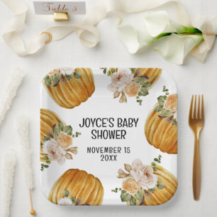 Wasserfarbe Kleine Pumpkin Fall Babydusche Pappteller