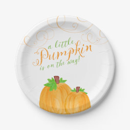 Wasserfarbe Kleine Pumpkin Fall Babydusche Pappteller