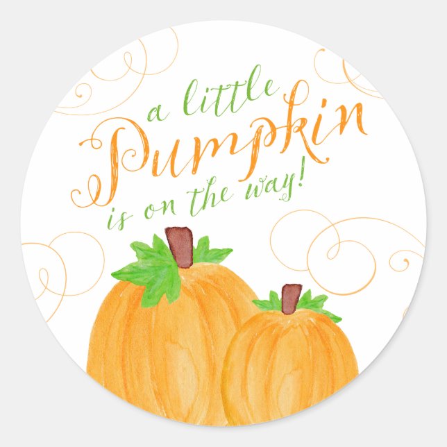 Wasserfarbe Kleine Pumpkin Fall Babydusche Runder Aufkleber (Vorderseite)