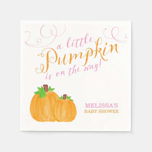 Wasserfarbe Kleine Pumpkin Fall Girl Babydusche Serviette (Vorderseite)