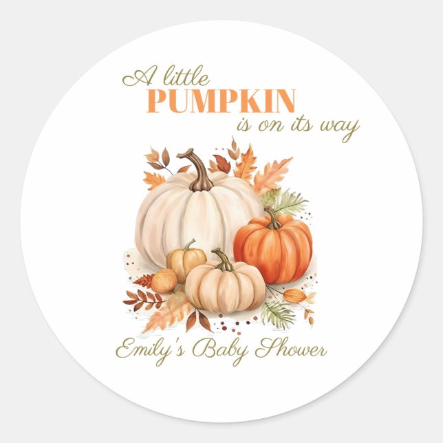 Wasserfarbe Kleine Pumpkin Orange Babydusche Runder Aufkleber (Vorderseite)