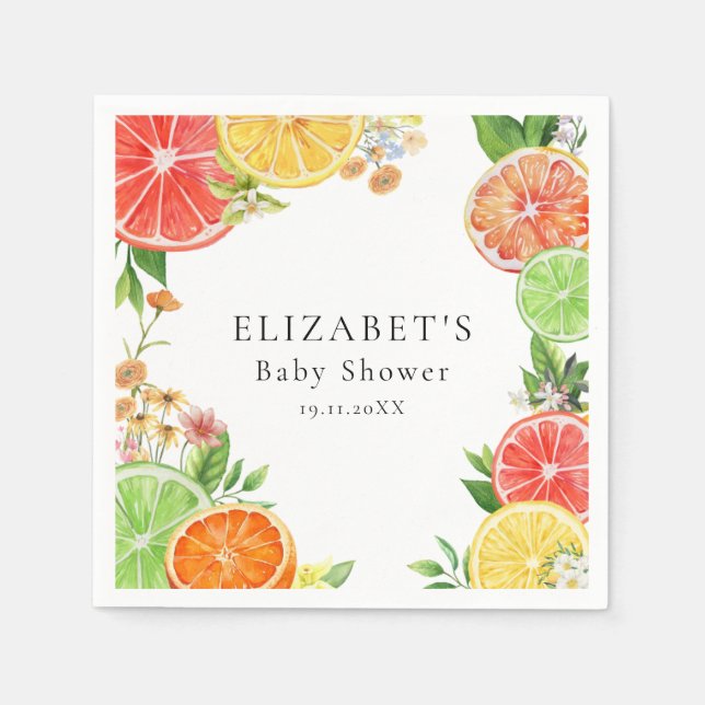 Wasserfarbe Kleine Süsse Citrus Babydusche Serviette (Vorderseite)