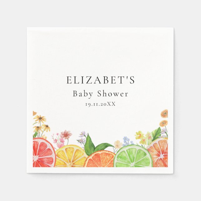 Wasserfarbe Kleine Süsse Citrus Babydusche Serviette (Vorderseite)