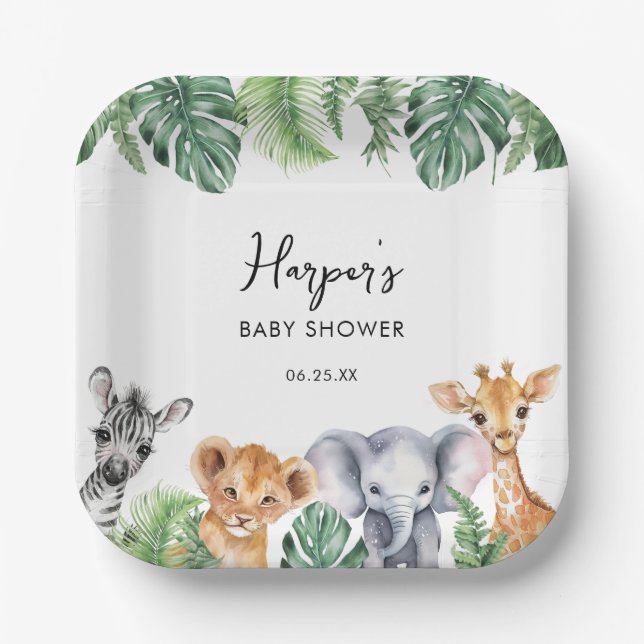 Wasserfarbe Kleine Wild One Safari Babydusche Pappteller (Vorderseite)