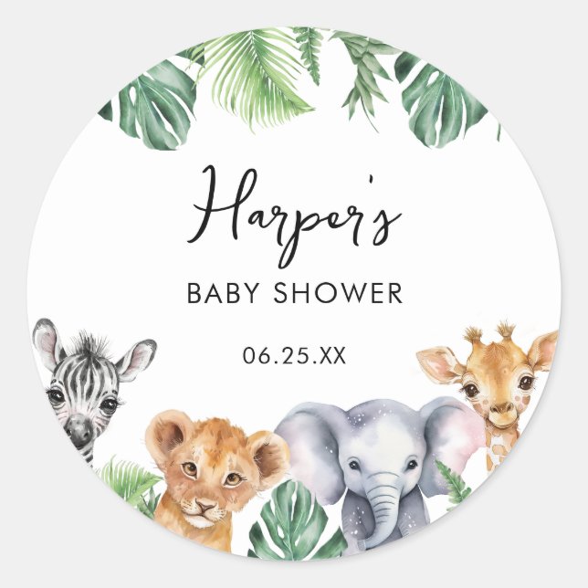 Wasserfarbe Kleine Wild One Safari Babydusche Runder Aufkleber (Vorderseite)
