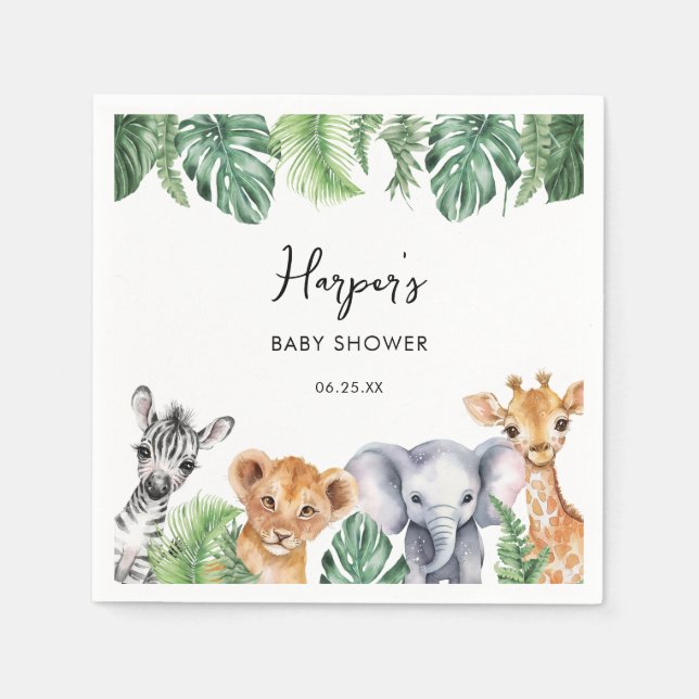 Wasserfarbe Kleine Wild One Safari Babydusche Serviette (Vorderseite)
