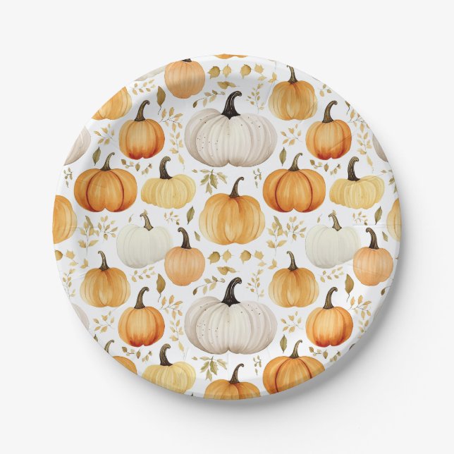 Wasserfarbe Kleiner Pumpkin Gemustert Pappteller (Vorderseite)