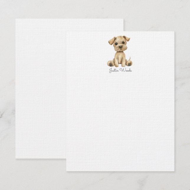 Wasserfarbe Kleiner Welpenhund Personalisiert Mitteilungskarte (Vorne/Hinten)