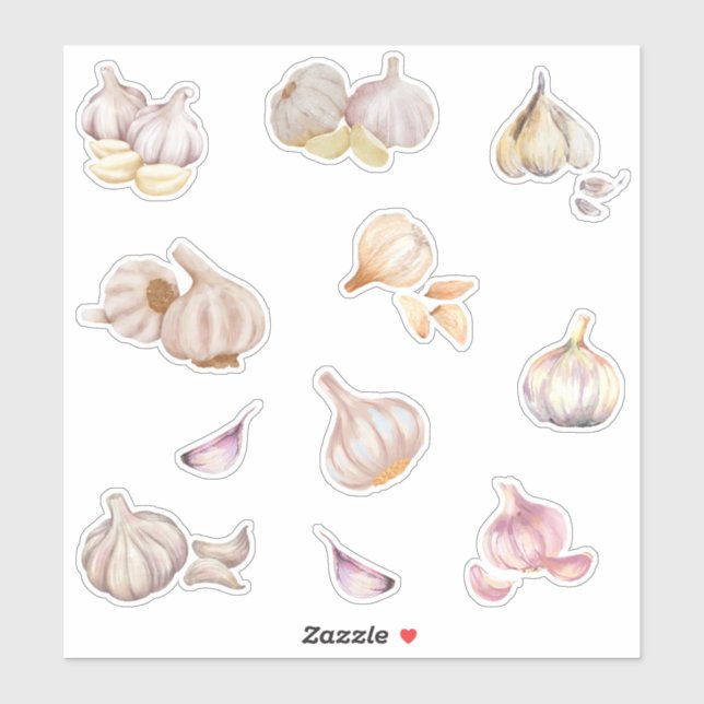 Wasserfarbe Knoblauch Aufkleber (Blatt)