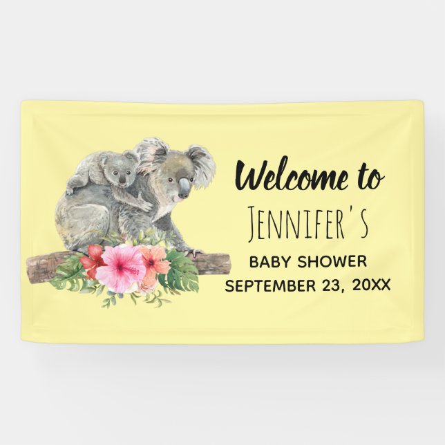 Wasserfarbe Koala Bears Niedliche Babydusche Banner (Horizontal)