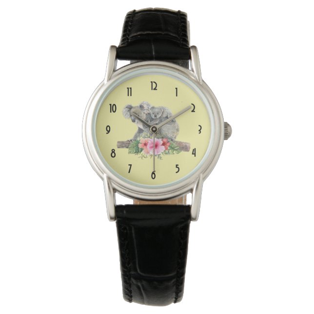 Wasserfarbe Koala Bears Niedliche Mama & Baby Armbanduhr (Vorderseite)