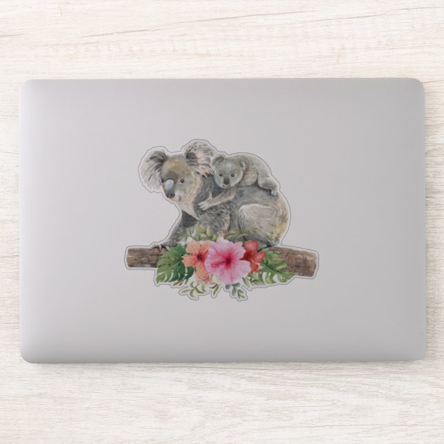 Wasserfarbe Koala Bears Niedliche Mama & Baby Aufkleber (Computer)
