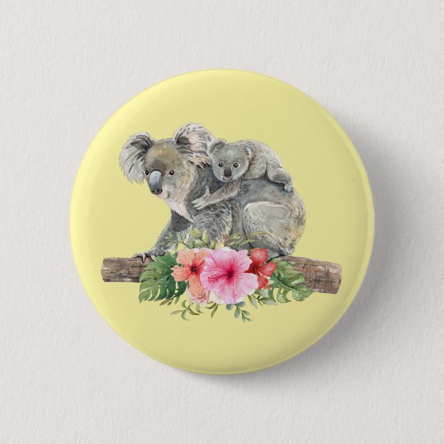 Wasserfarbe Koala Bears Niedliche Mama & Baby Button (Vorderseite)