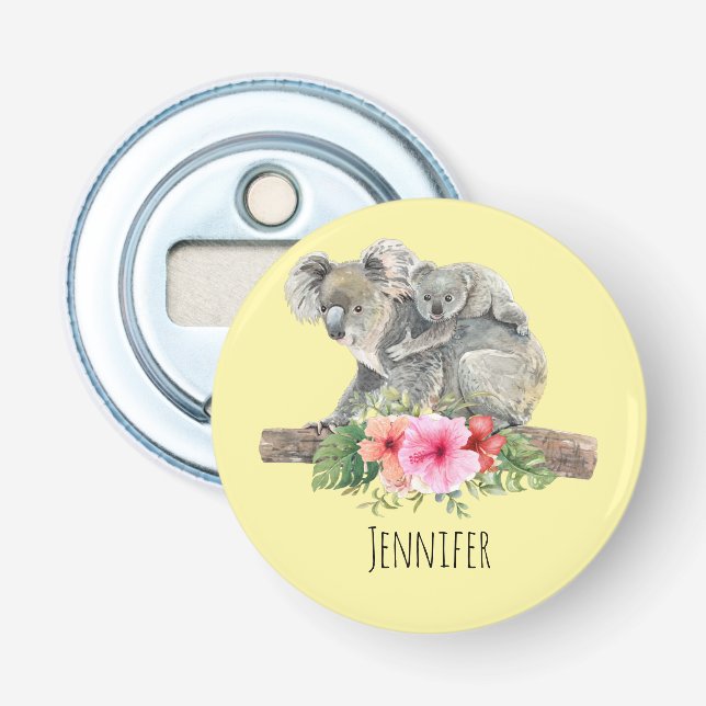Wasserfarbe Koala Bears Niedliche Mama & Baby Flaschenöffner (Vorderseite)
