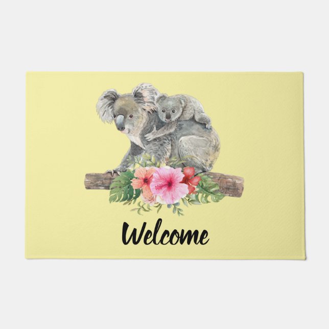 Wasserfarbe Koala Bears Niedliche Mama & Baby Fußmatte (Vorderseite)