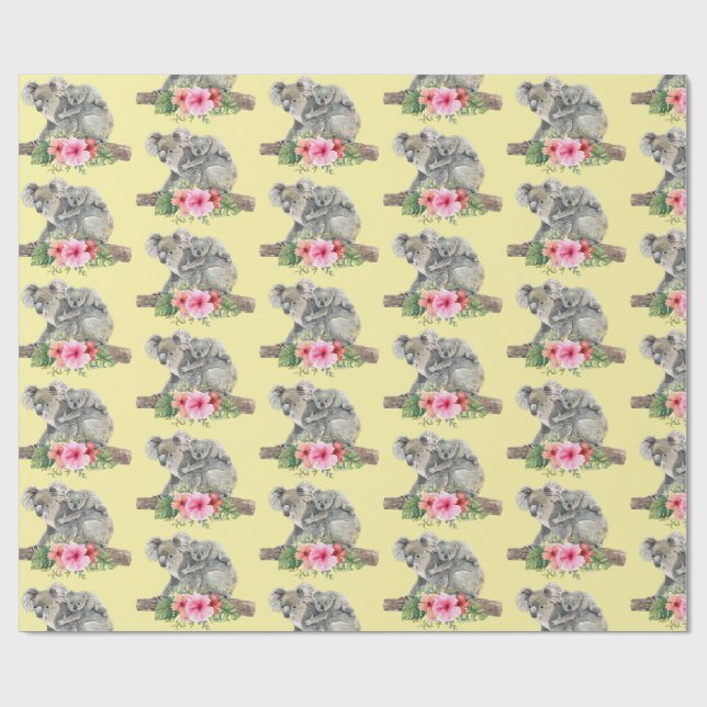 Wasserfarbe Koala Bears Niedliche Mama & Baby Geschenkpapier (Flach)