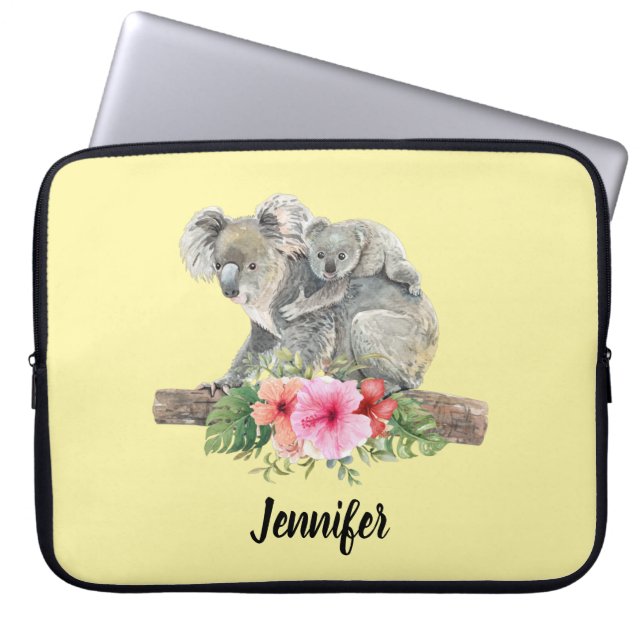Wasserfarbe Koala Bears Niedliche Mama & Baby Laptopschutzhülle (Vorderseite)
