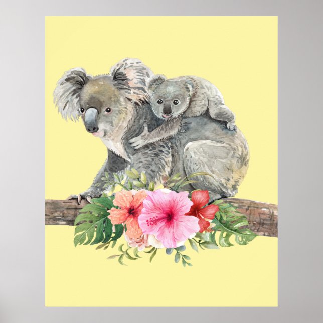 Wasserfarbe Koala Bears Niedliche Mama & Baby Poster (Vorne)