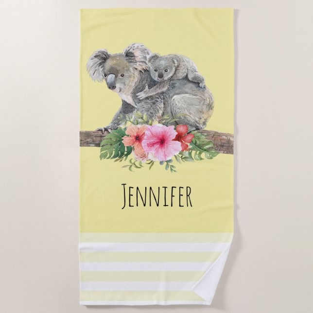 Wasserfarbe Koala Bears Niedliche Mama & Baby Strandtuch (Vorderseite)
